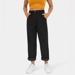 HALARA Mid Rise Button Zipper Side Pocket Corduroy Casual Pants - Black - Size L